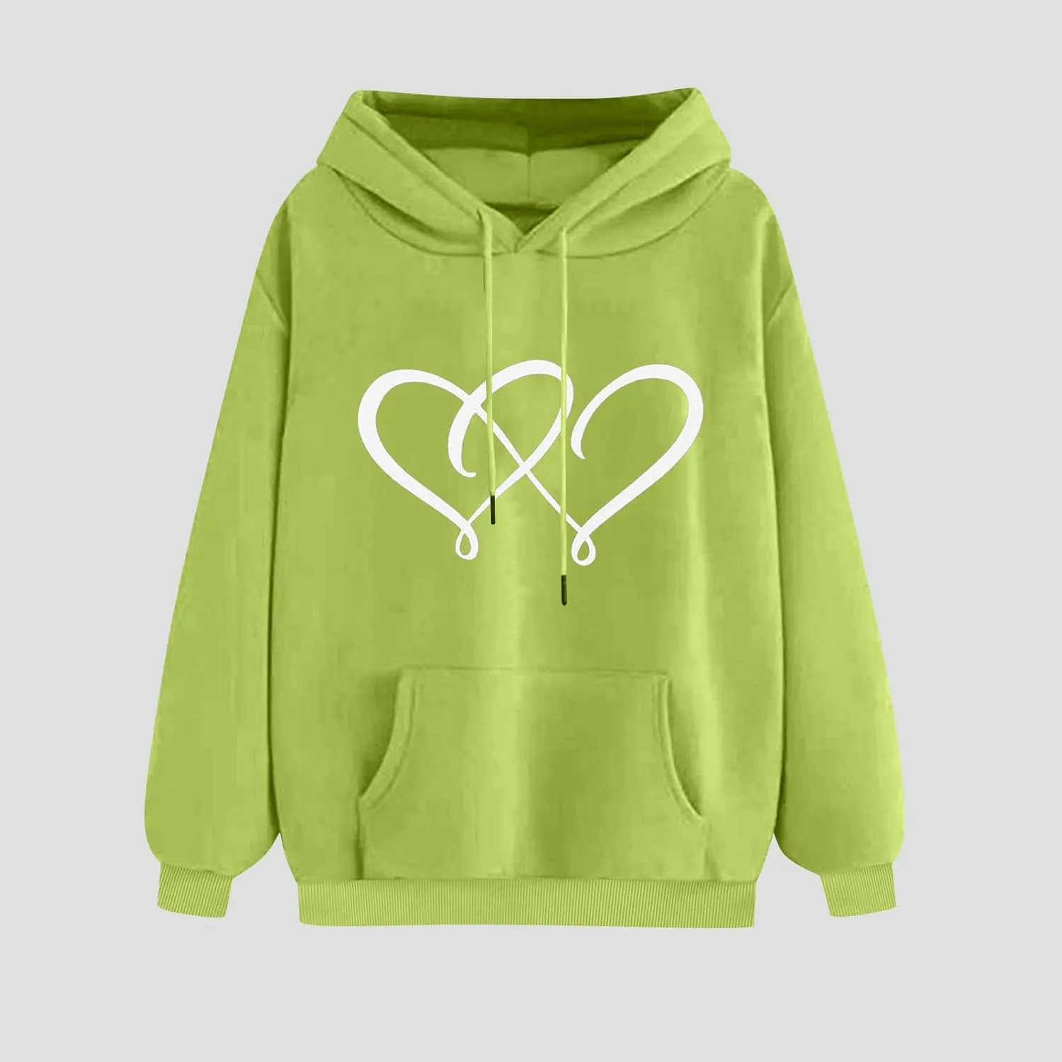 Women's Graphic Hoodies Heart Print Drawstring Long Sleeve Pocket Sweatshirt Casual Loose Fit Crewneck Pullover Tops