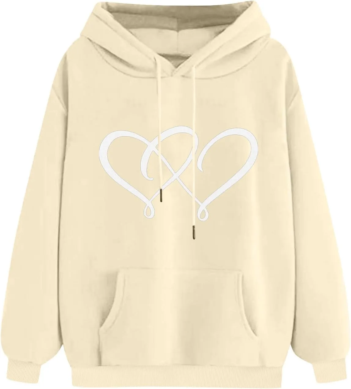 Women's Graphic Hoodies Heart Print Drawstring Long Sleeve Pocket Sweatshirt Casual Loose Fit Crewneck Pullover Tops