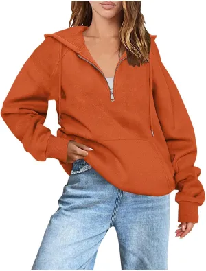 Womens Half Zip Hoodies Oversized Spring Cute Sweatshirts Long Sleeve Hooded Pullover Tops Fashion Trendy Outfits