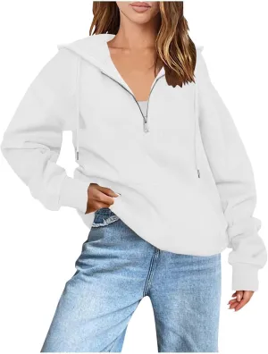 Womens Half Zip Hoodies Oversized Spring Cute Sweatshirts Long Sleeve Hooded Pullover Tops Fashion Trendy Outfits