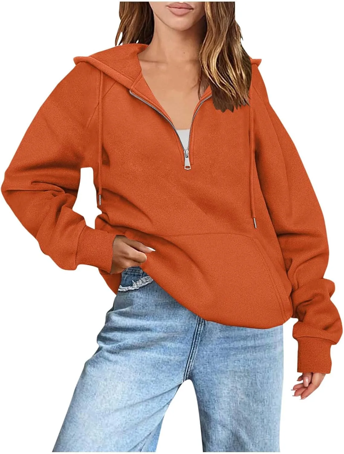 Womens Half Zip Hoodies Oversized Spring Cute Sweatshirts Long Sleeve Hooded Pullover Tops Fashion Trendy Outfits