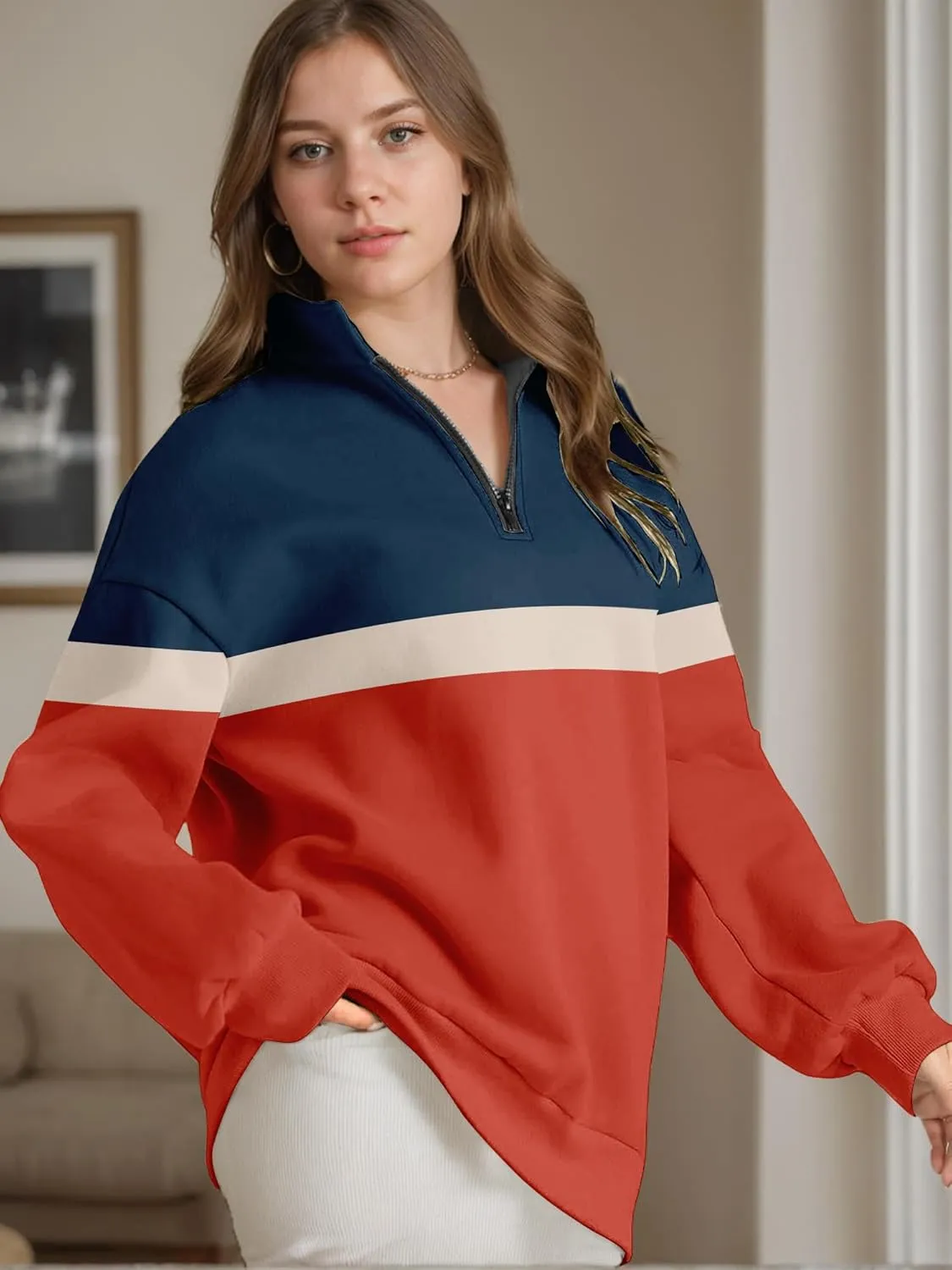 Womens Half Zip Sweatshirts Fall Fashion Oversized Hoodies Pullover Long Sleeve Shirts Clothes