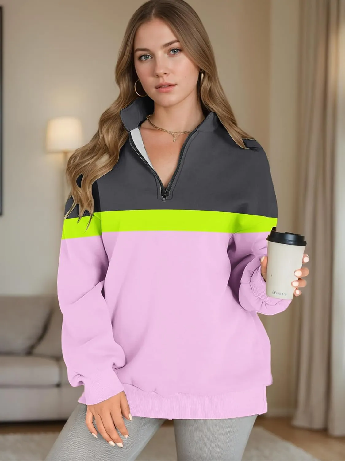 Womens Half Zip Sweatshirts Fall Fashion Oversized Hoodies Pullover Long Sleeve Shirts Clothes