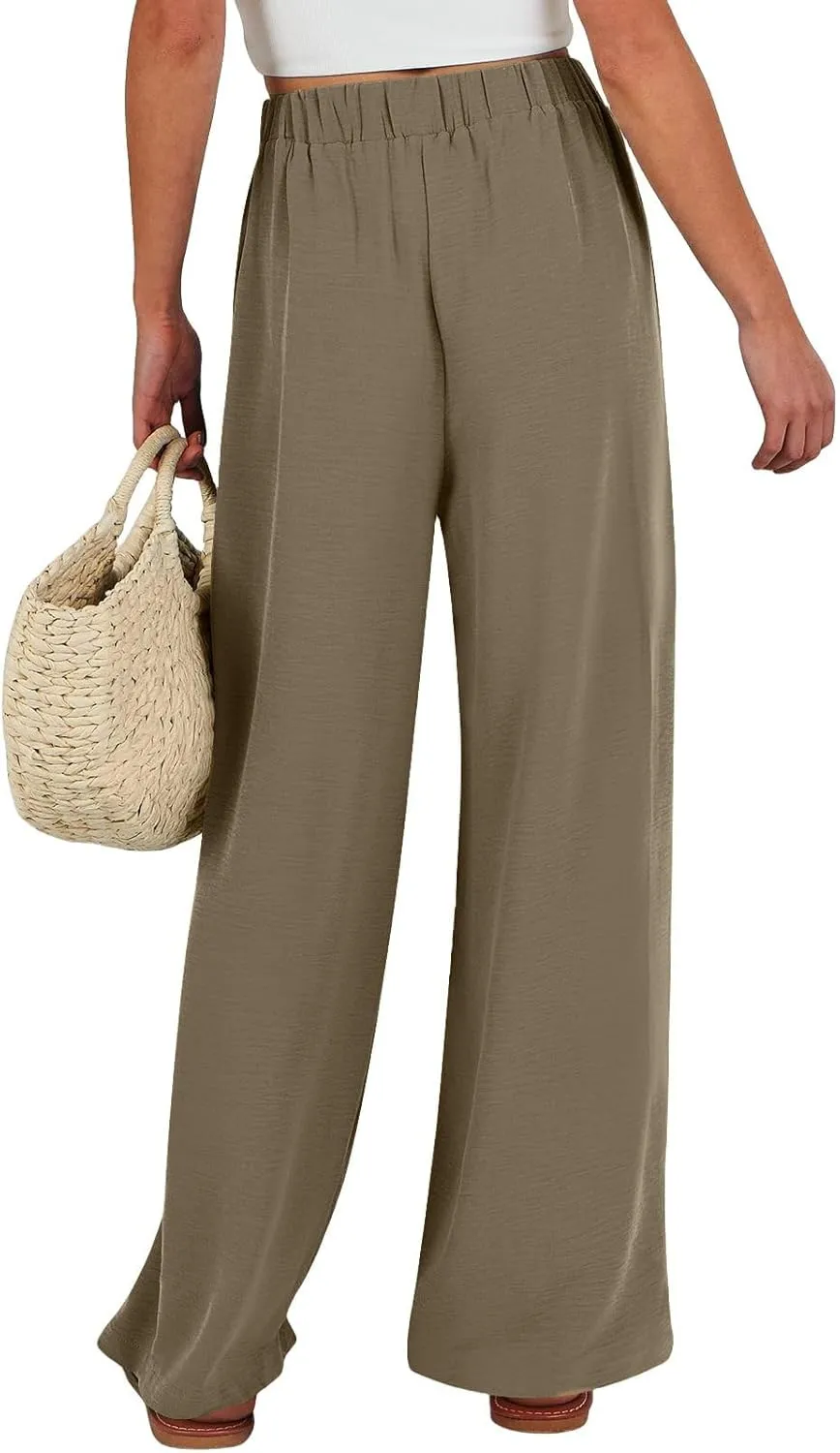 Women's High Waist Adjustable Tie Knot Flowing Wide Leg Dressy Casual Loose Fit Fashion Pants