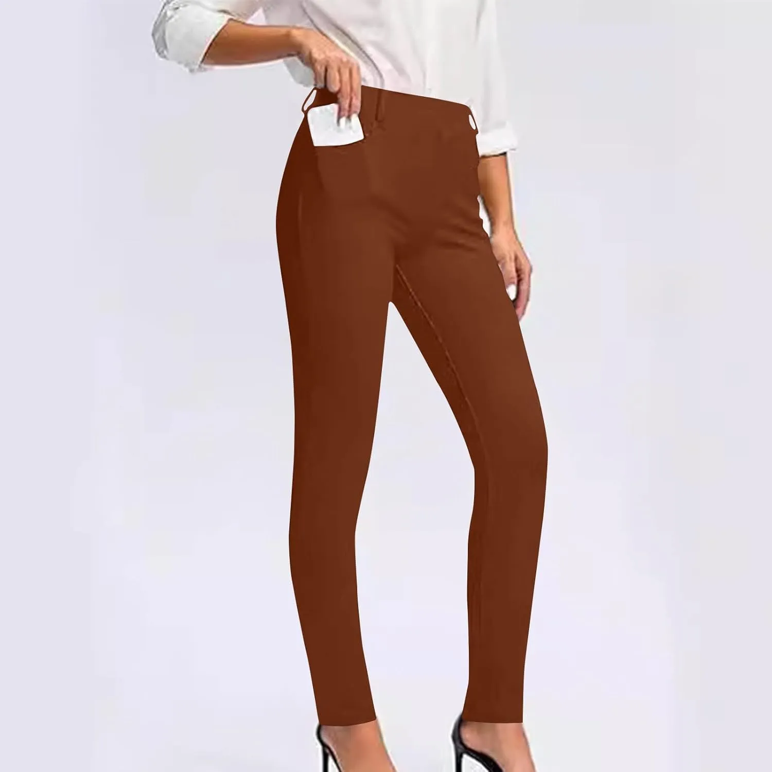 Women's High Waist Work Pants with Pockets Business Casual Dress Pants Stretch Straight Leg Trousers Skinny Slacks