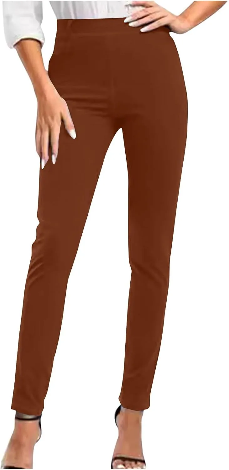 Women's High Waist Work Pants with Pockets Business Casual Dress Pants Stretch Straight Leg Trousers Skinny Slacks
