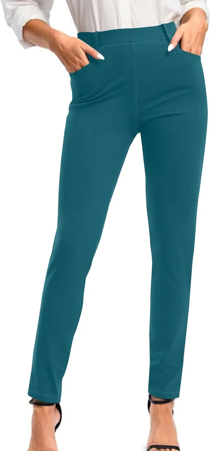Women's High Waist Work Pants with Pockets Business Casual Dress Pants Stretch Straight Leg Trousers Skinny Slacks