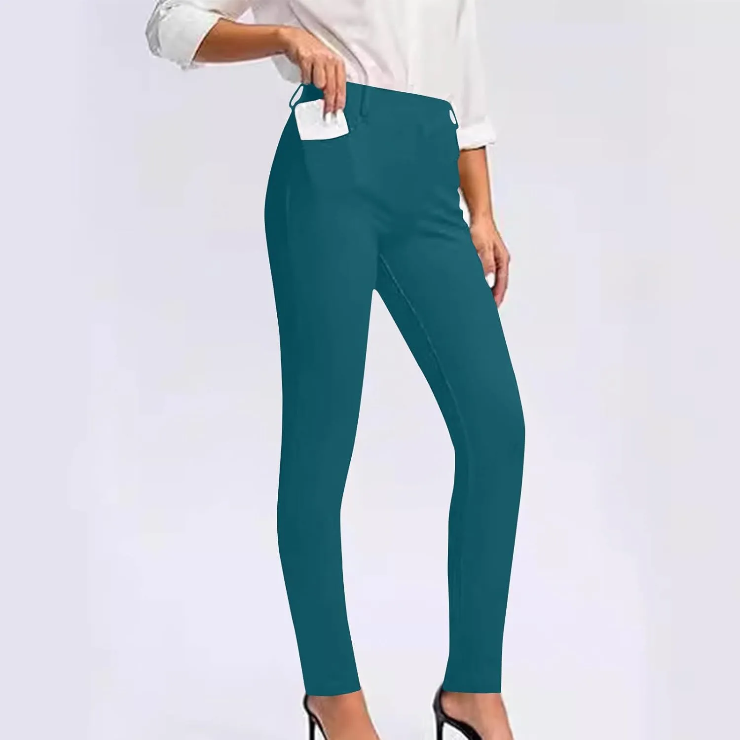 Women's High Waist Work Pants with Pockets Business Casual Dress Pants Stretch Straight Leg Trousers Skinny Slacks