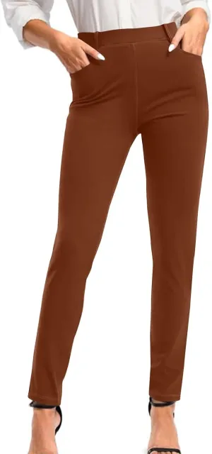 Women's High Waist Work Pants with Pockets Business Casual Dress Pants Stretch Straight Leg Trousers Skinny Slacks