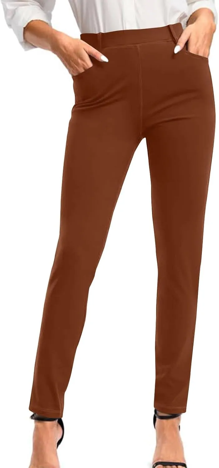 Women's High Waist Work Pants with Pockets Business Casual Dress Pants Stretch Straight Leg Trousers Skinny Slacks