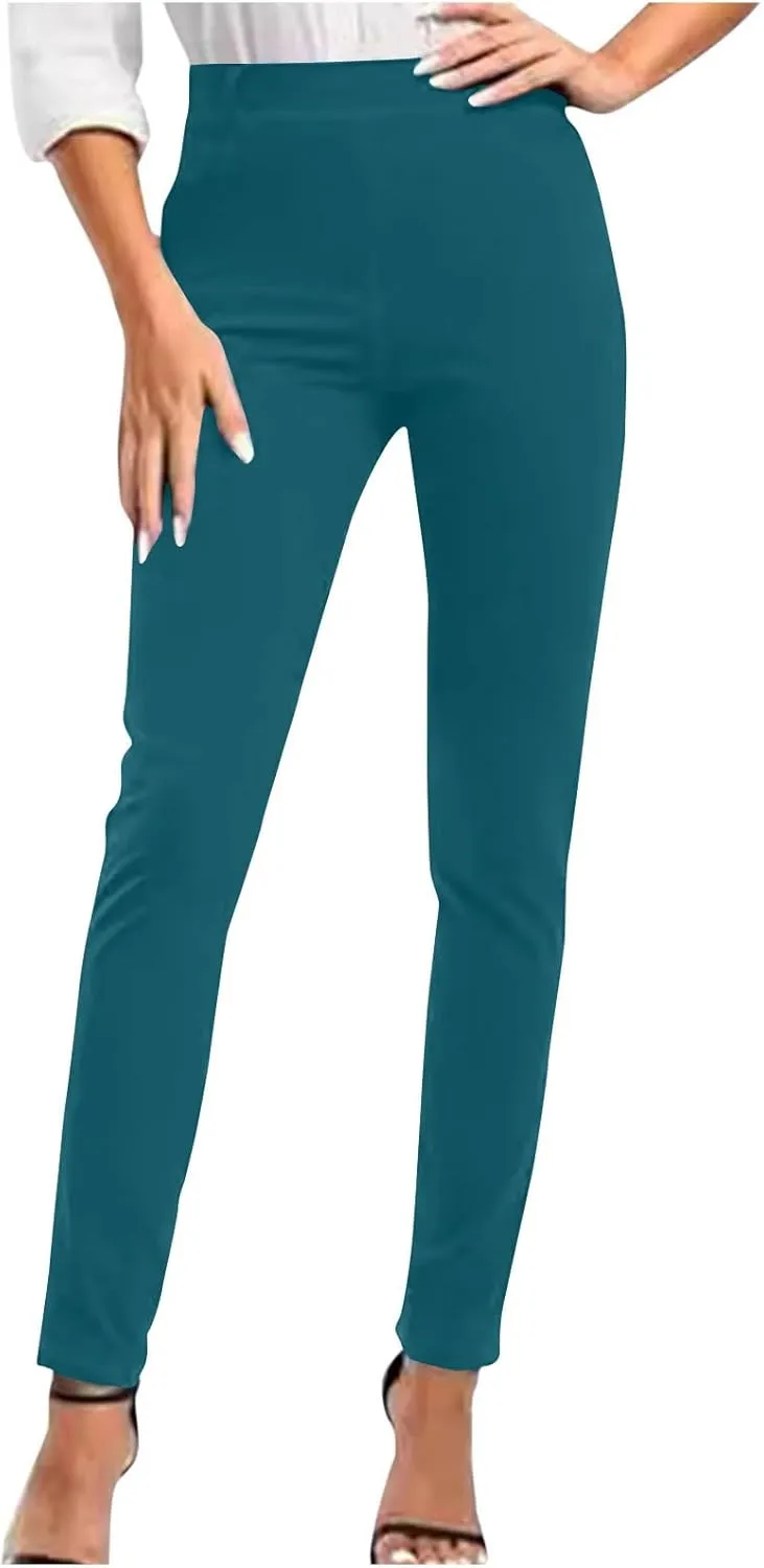 Women's High Waist Work Pants with Pockets Business Casual Dress Pants Stretch Straight Leg Trousers Skinny Slacks