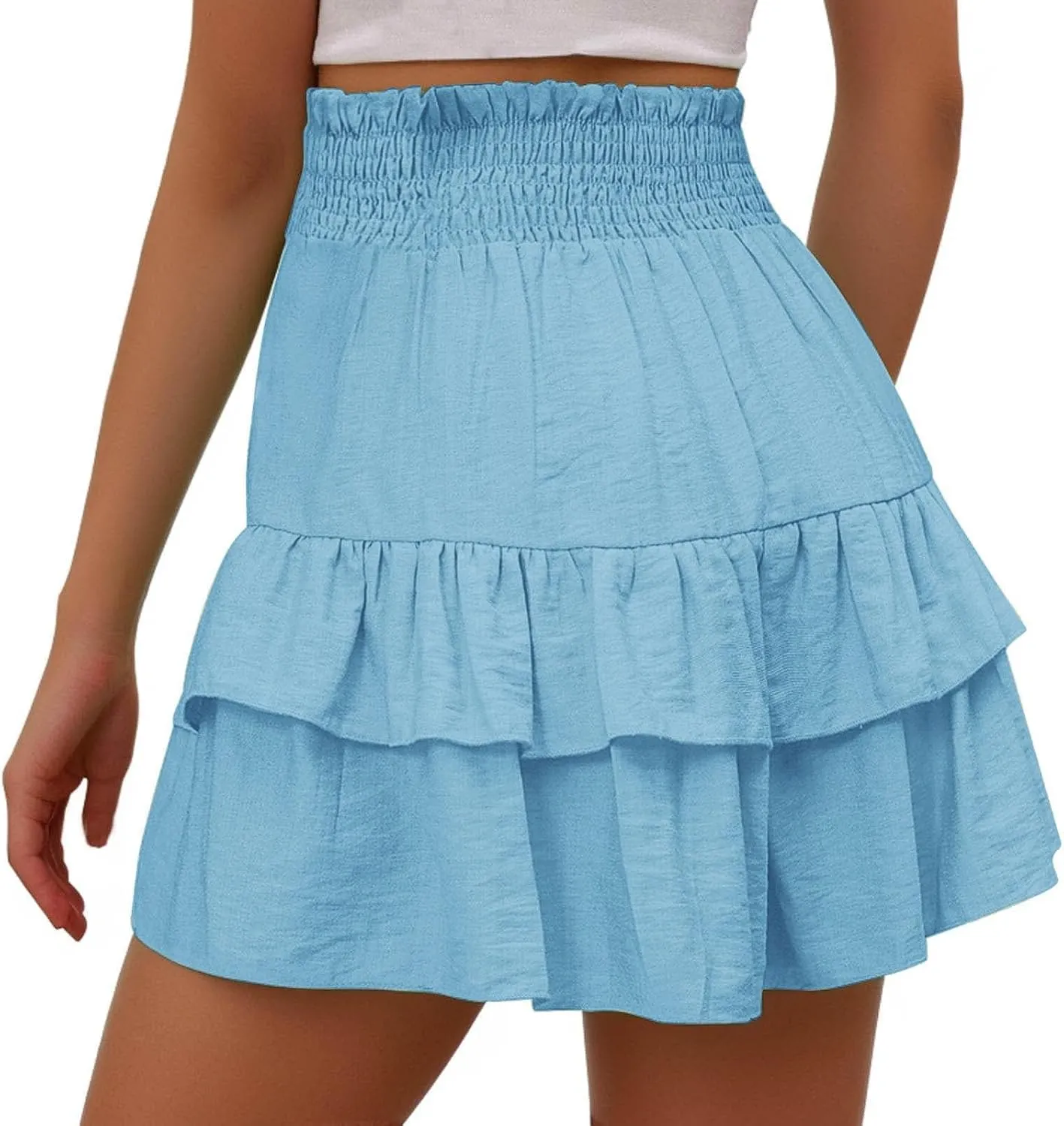 Women's High Waisted Flowy Shorts Boho Ruffle Skorts Pleated Tennis Beach Short Casual Summer Tiered Skirt