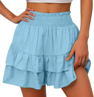 Women's High Waisted Flowy Shorts Boho Ruffle Skorts Pleated Tennis Beach Short Casual Summer Tiered Skirt