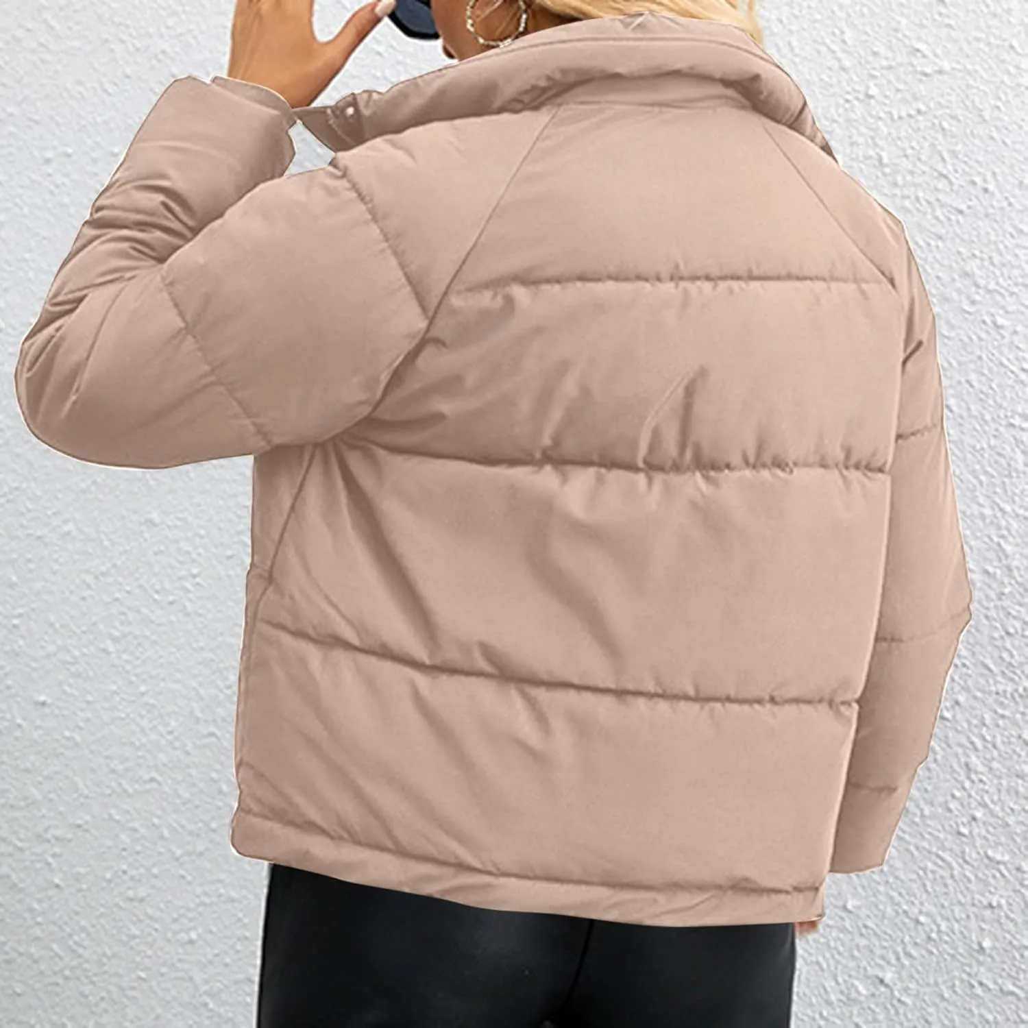 Women's Hiking Puffer Down Jacket Long Sleeve Zip Up Cropped Coat Ski Jackets Winter Lightweight Warm Quilted Outerwear