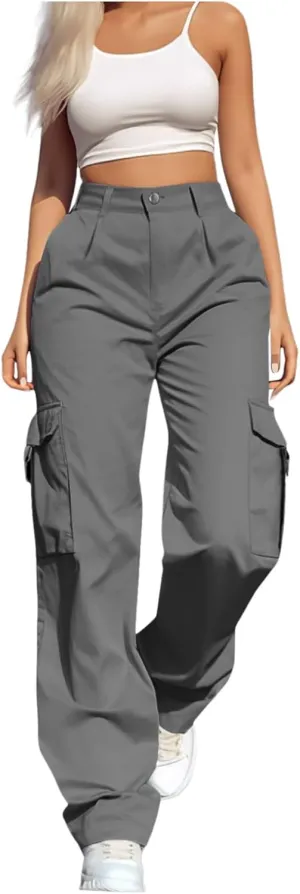 Women's Hiking Wide Leg Cargo Pants Lightweight Quick Dry Outdoor Buttons High Waisted Workout Pants with Pockets