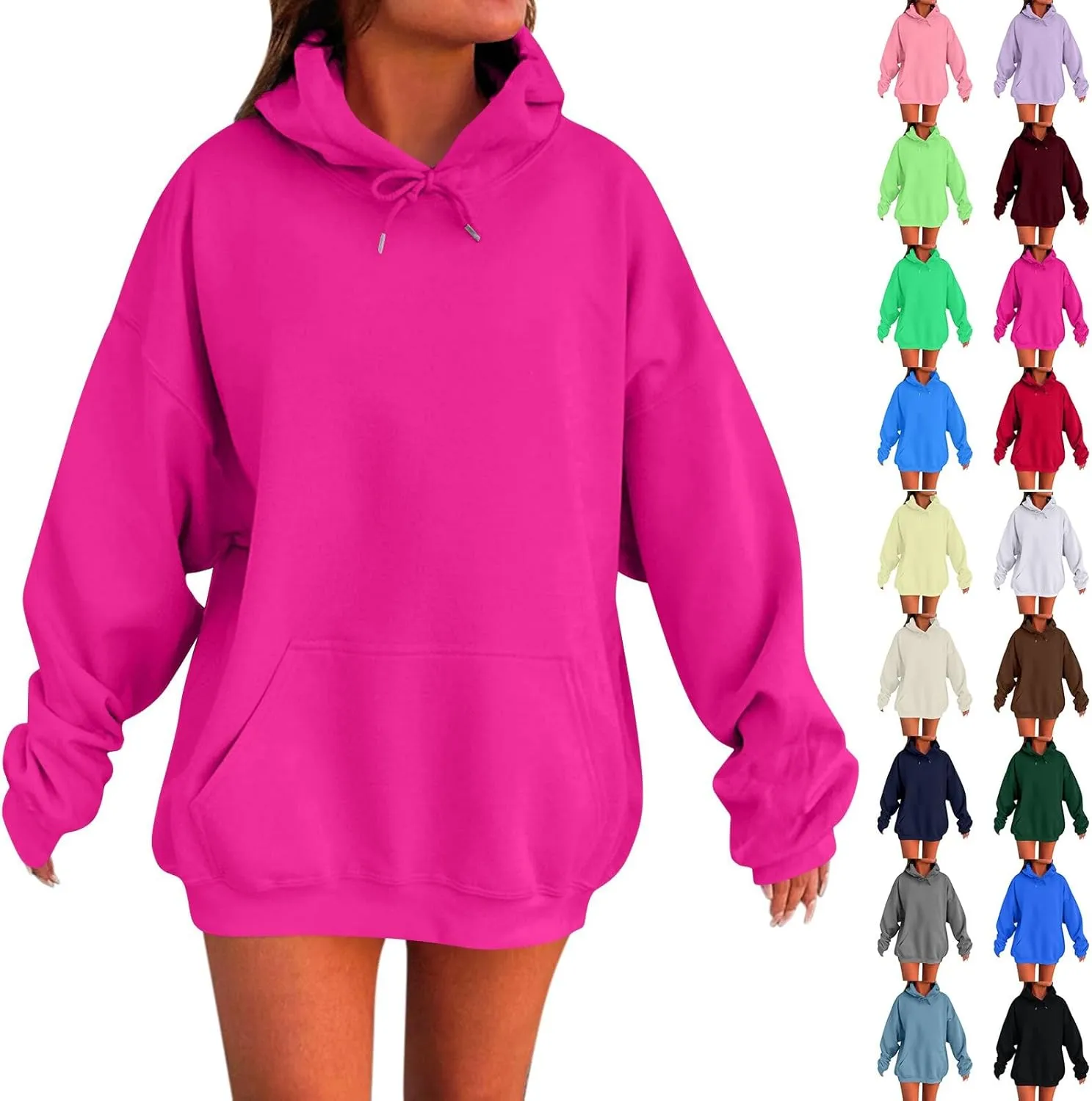 Womens Hoodies Drop Shoulder Oversized Y2K Hoodie Fleece Lightweight Plus Size Hooded Sweatshirt Pullover w/Pockets