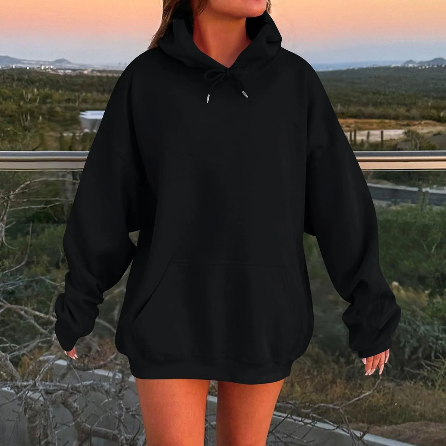 Womens Hoodies Drop Shoulder Oversized Y2K Hoodie Fleece Lightweight Plus Size Hooded Sweatshirt Pullover w/Pockets