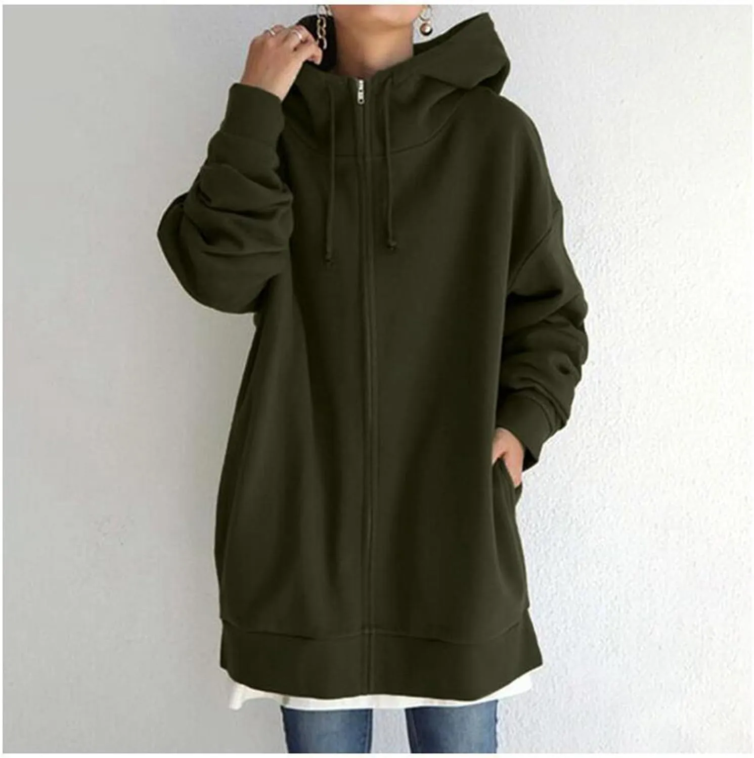 Womens Hoodies Fashion Sweatshirts Full Zip Up Winter Fleece Pullover Hoodies Fall Long Jackets with Pockets