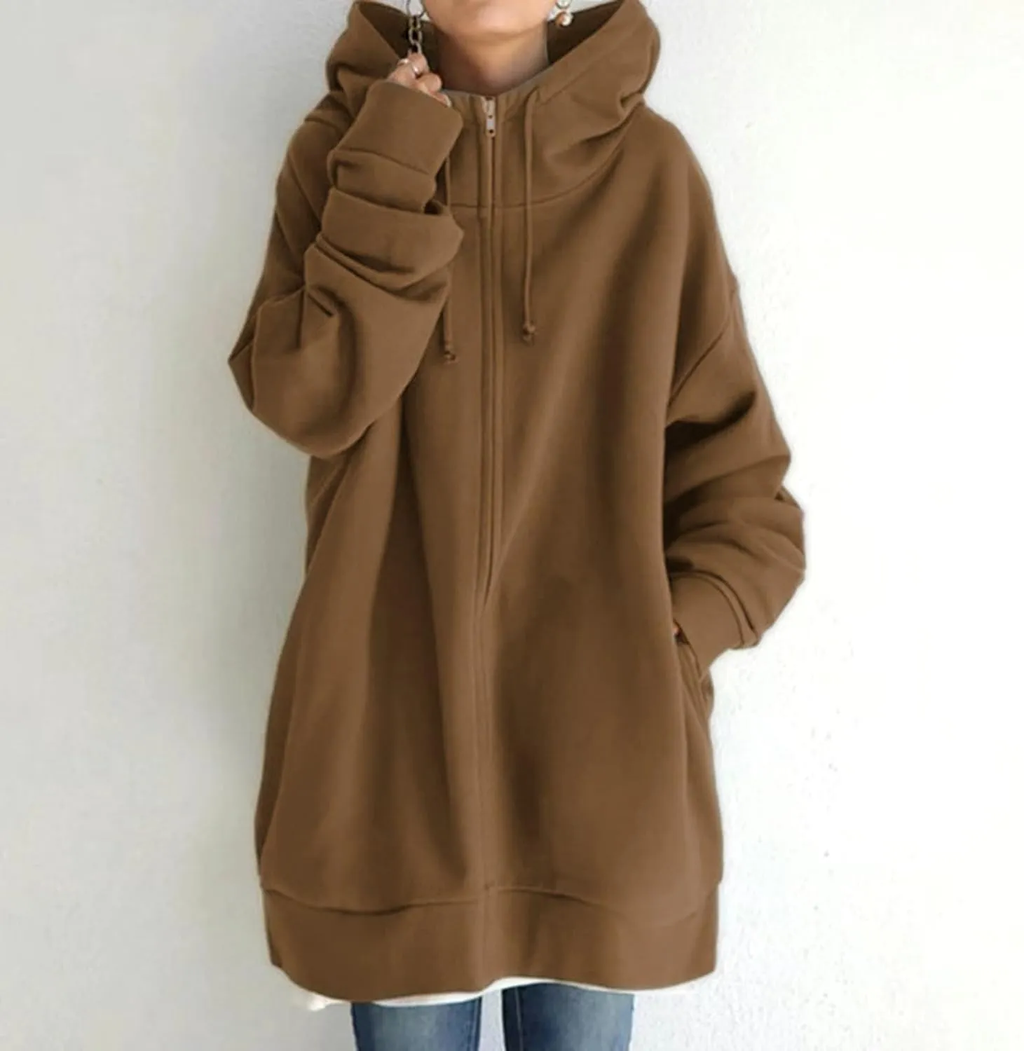 Womens Hoodies Fashion Sweatshirts Full Zip Up Winter Fleece Pullover Hoodies Fall Long Jackets with Pockets