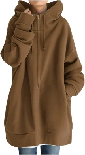 Womens Hoodies Fashion Sweatshirts Full Zip Up Winter Fleece Pullover Hoodies Fall Long Jackets with Pockets