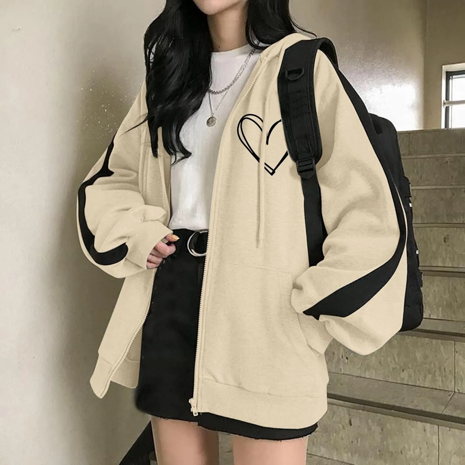 Womens Hoodies Oversized Sweatshirts Pullover Fashion Autumn And Winter Color Gradient Printing Casual Pockets Long