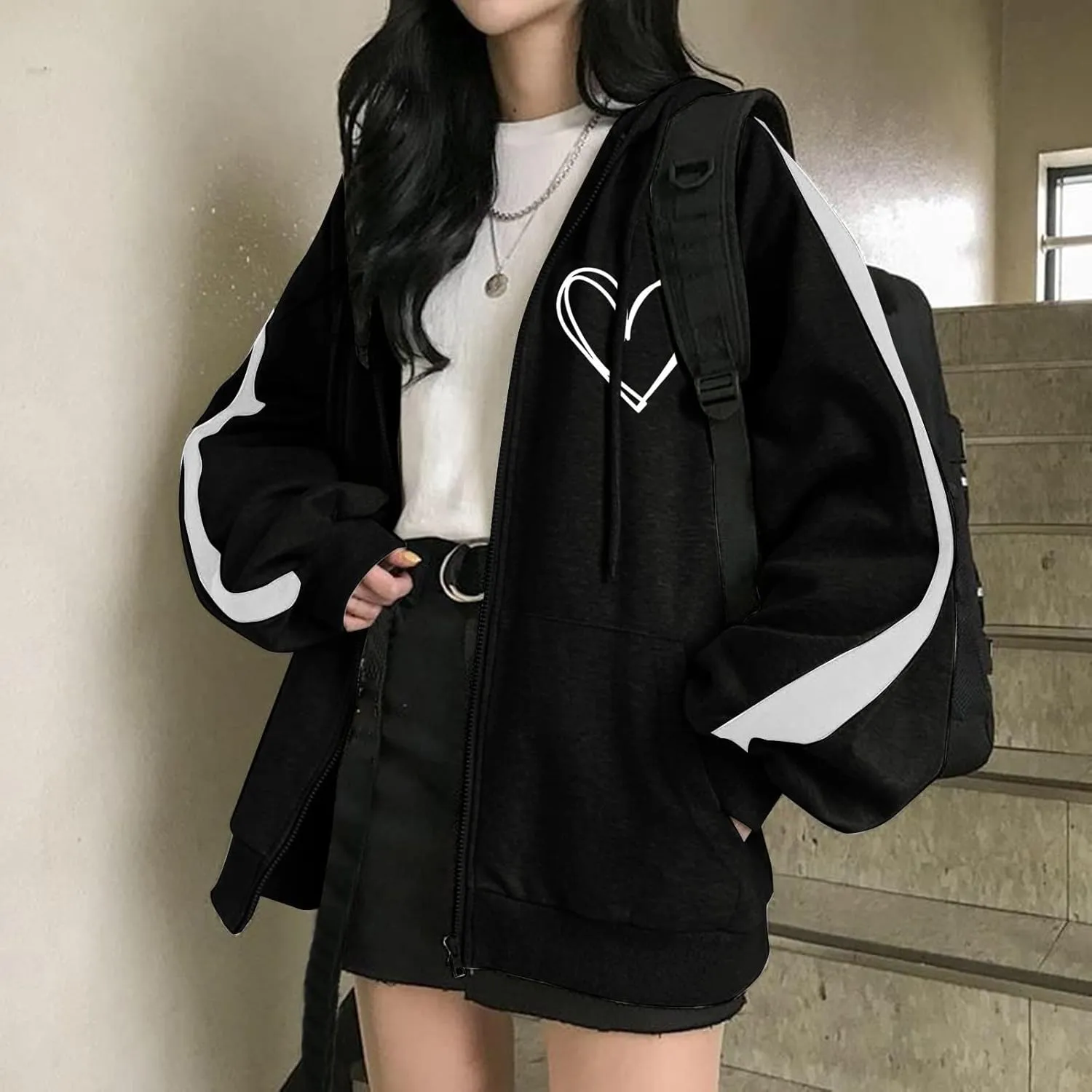 Womens Hoodies Oversized Sweatshirts Pullover Fashion Autumn And Winter Color Gradient Printing Casual Pockets Long