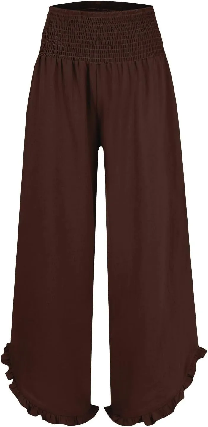 Womens Linen Pants Elastic High Waisted Tummy Control Summer Beach Pants Pull on Travel Vacation Trousers with Pockets