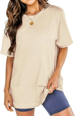 Womens Oversized Boyfriend Tee Shirts Short Sleeve Trendy Crew Neck Loose Workout Tee Casual Summer Tops Cotton