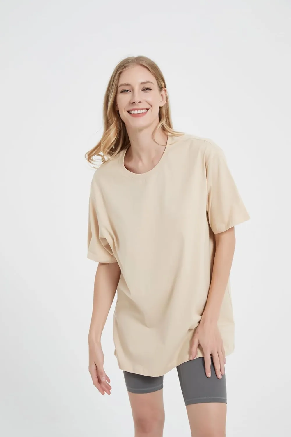 Womens Oversized Boyfriend Tee Shirts Short Sleeve Trendy Crew Neck Loose Workout Tee Casual Summer Tops Cotton