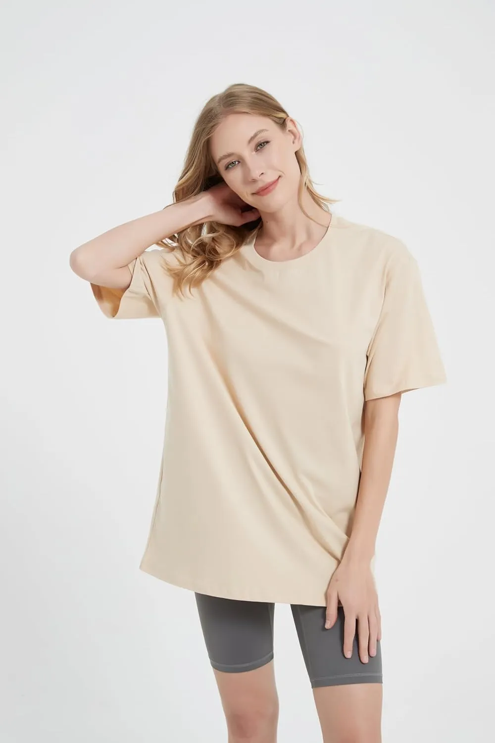 Womens Oversized Boyfriend Tee Shirts Short Sleeve Trendy Crew Neck Loose Workout Tee Casual Summer Tops Cotton