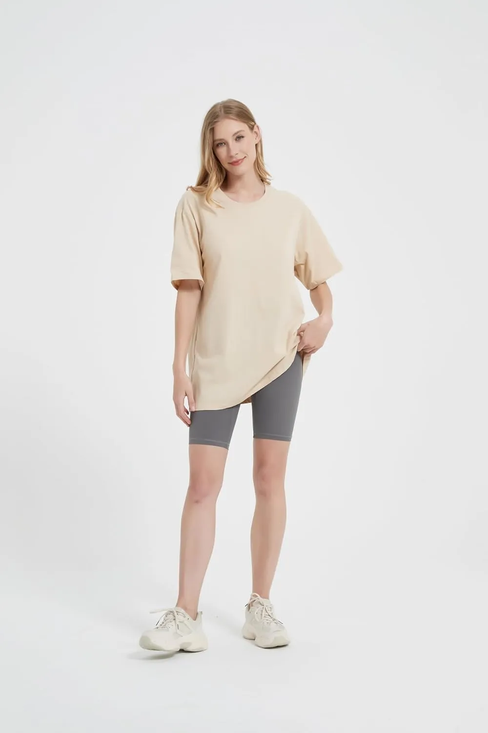 Womens Oversized Boyfriend Tee Shirts Short Sleeve Trendy Crew Neck Loose Workout Tee Casual Summer Tops Cotton