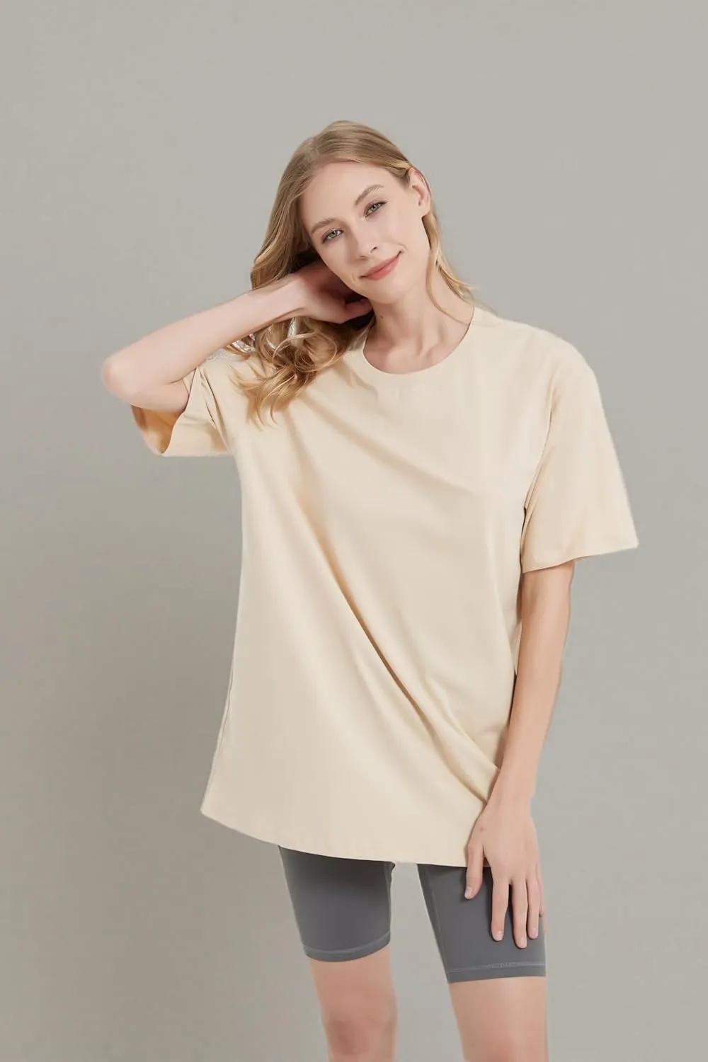Womens Oversized Boyfriend Tee Shirts Short Sleeve Trendy Crew Neck Loose Workout Tee Casual Summer Tops Cotton