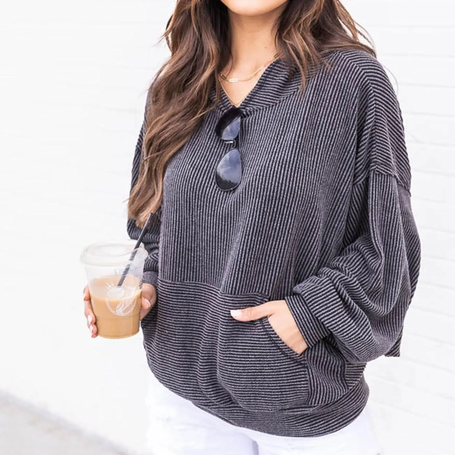 Womens Oversized Hoodies Fall Fashion 2023 Waffle Knit Long Sleeve Hooded Sweatshirt Casual Loose Pullover Sweaters