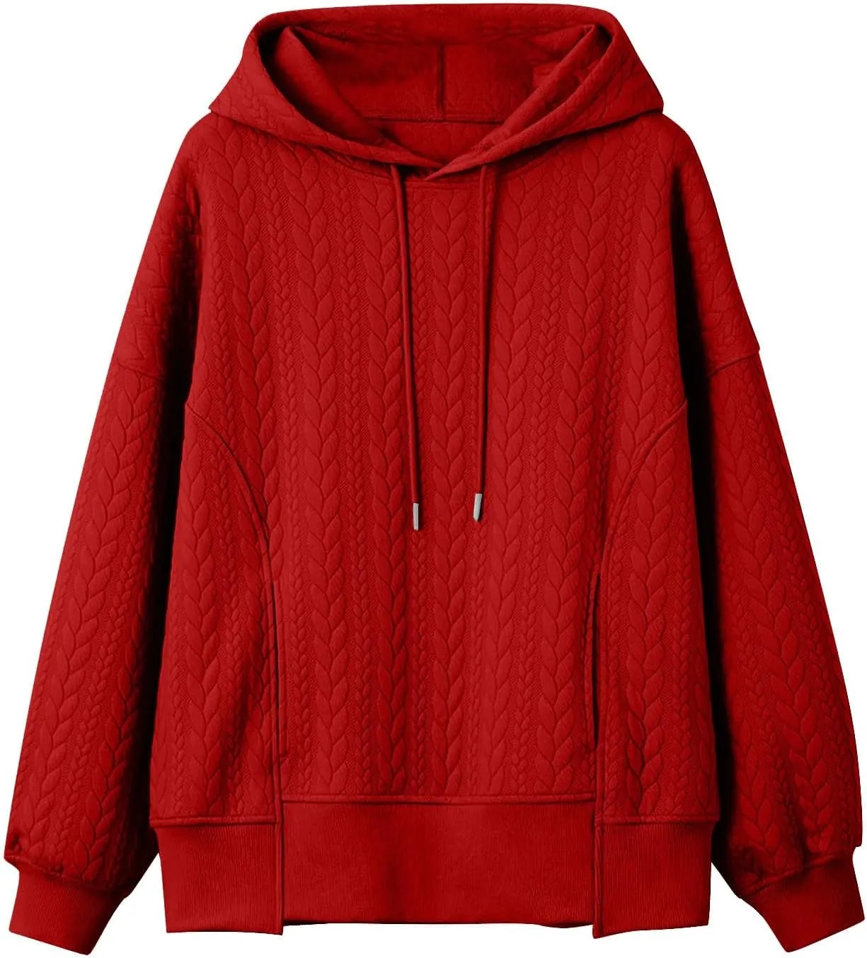 Women's Oversized Hoodies Fall Trendy Textured Long Sleeve Sweatshirt Y2k Casual Comfy Pullover Tops with Pockets