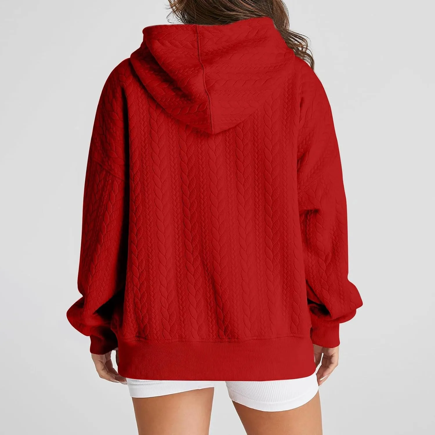 Women's Oversized Hoodies Fall Trendy Textured Long Sleeve Sweatshirt Y2k Casual Comfy Pullover Tops with Pockets
