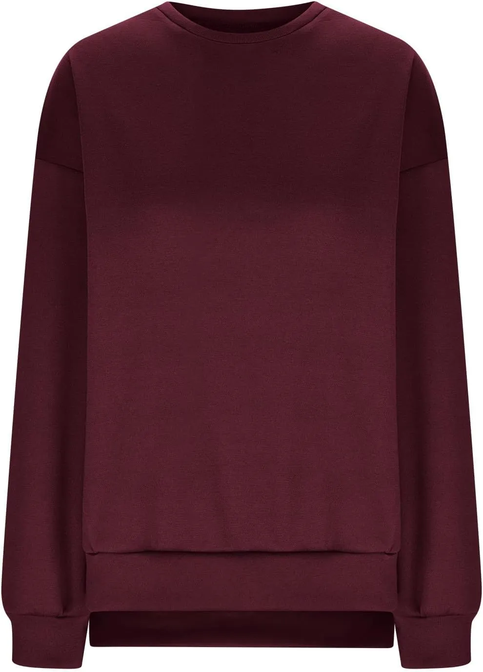 Women's Oversized Sweatshirts Solid Color Long Sleeve Crewneck Hoodies Side Slit Lightweight Pullovers Dailywear