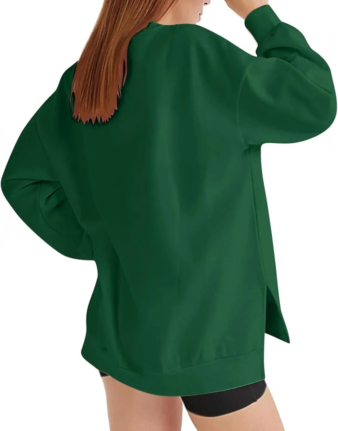 Women's Oversized Sweatshirts Solid Color Long Sleeve Crewneck Hoodies Side Slit Lightweight Pullovers Dailywear