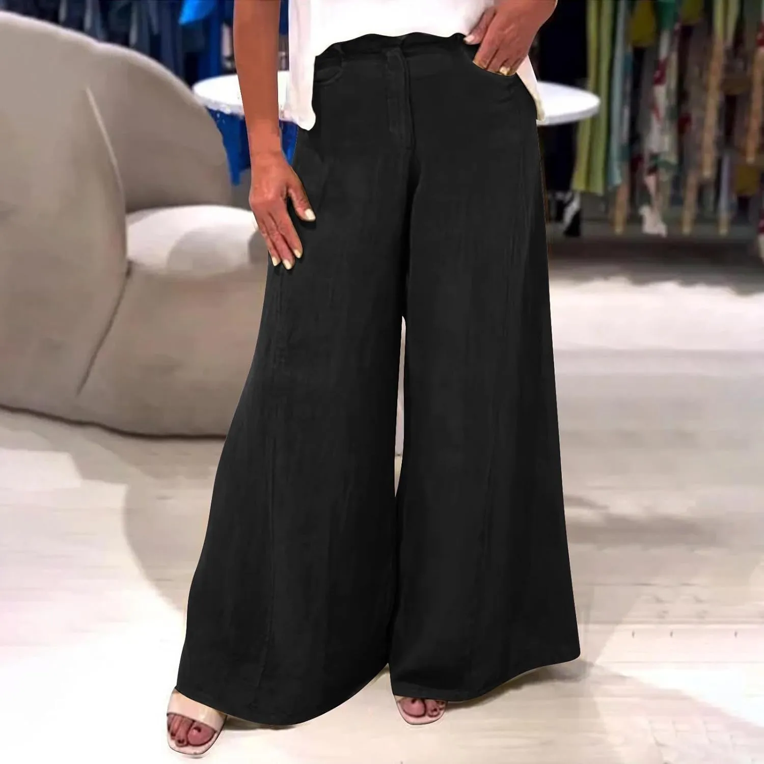 Womens Palazzo Long Pants High Waist Wide Leg Stretchy Loose Fit Casual 2025 Lightweight Summer Trousers with Pockets