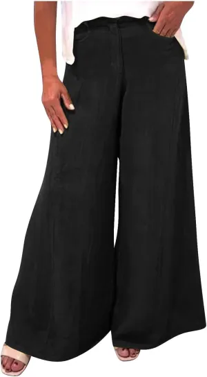 Womens Palazzo Long Pants High Waist Wide Leg Stretchy Loose Fit Casual 2025 Lightweight Summer Trousers with Pockets