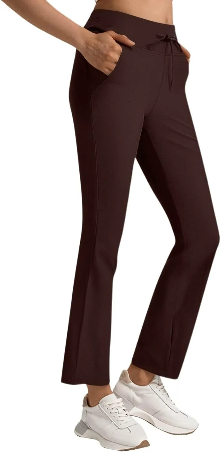 Women's Pants for Work High Waist Yoga Dress Pants Business Casual Stretch Wide Leg Flared Trousers with Pockets