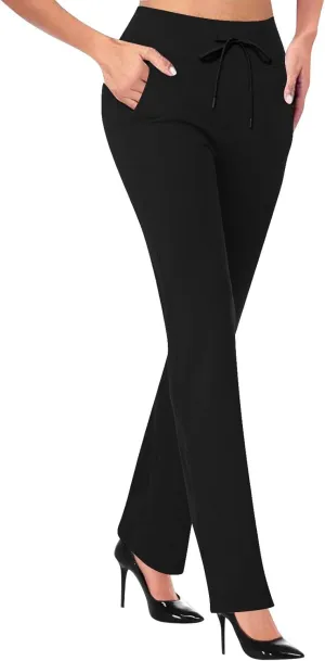 Women's Pants for Work High Waist Yoga Dress Pants Business Casual Stretch Wide Leg Flared Trousers with Pockets