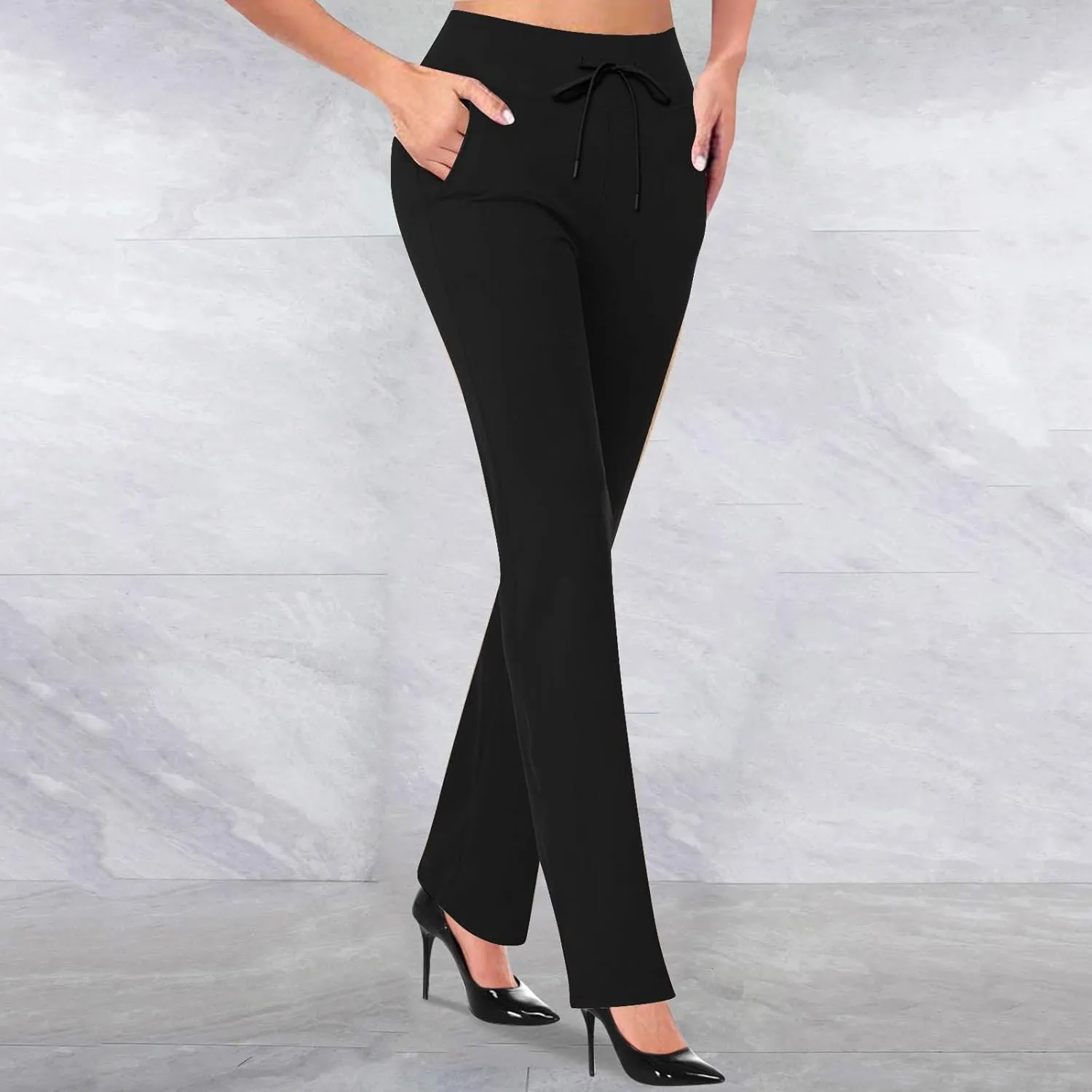 Women's Pants for Work High Waist Yoga Dress Pants Business Casual Stretch Wide Leg Flared Trousers with Pockets
