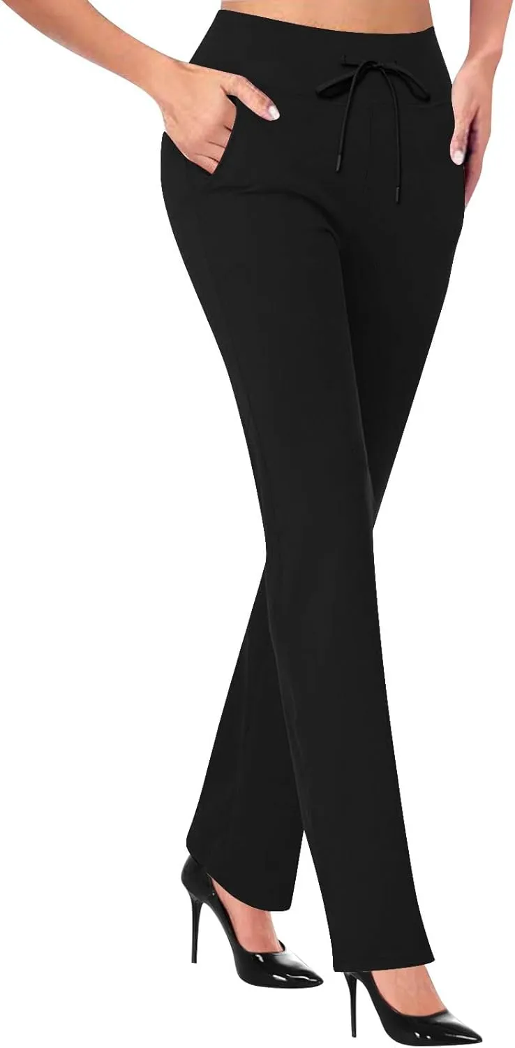 Women's Pants for Work High Waist Yoga Dress Pants Business Casual Stretch Wide Leg Flared Trousers with Pockets