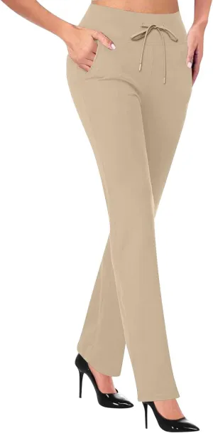 Women's Pants for Work High Waist Yoga Dress Pants Business Casual Stretch Wide Leg Flared Trousers with Pockets