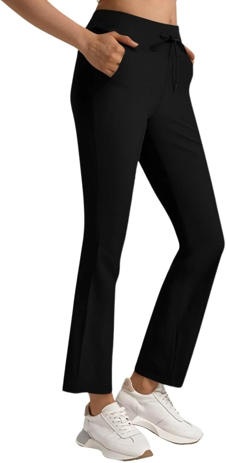 Women's Pants for Work High Waist Yoga Dress Pants Business Casual Stretch Wide Leg Flared Trousers with Pockets
