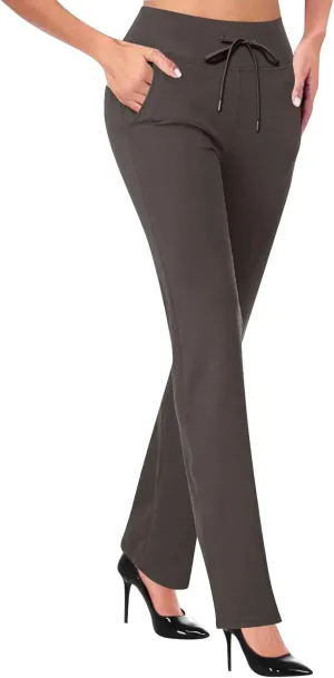 Women's Pants for Work High Waist Yoga Dress Pants Business Casual Stretch Wide Leg Flared Trousers with Pockets