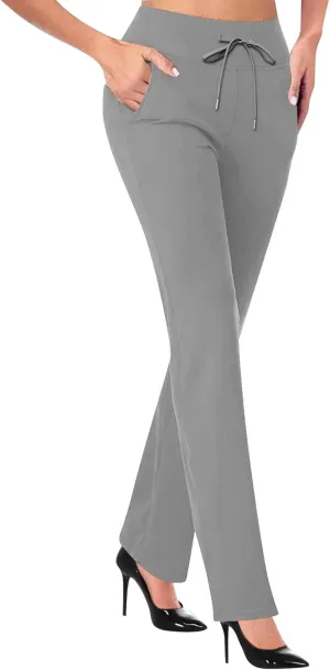 Women's Pants for Work High Waist Yoga Dress Pants Business Casual Stretch Wide Leg Flared Trousers with Pockets