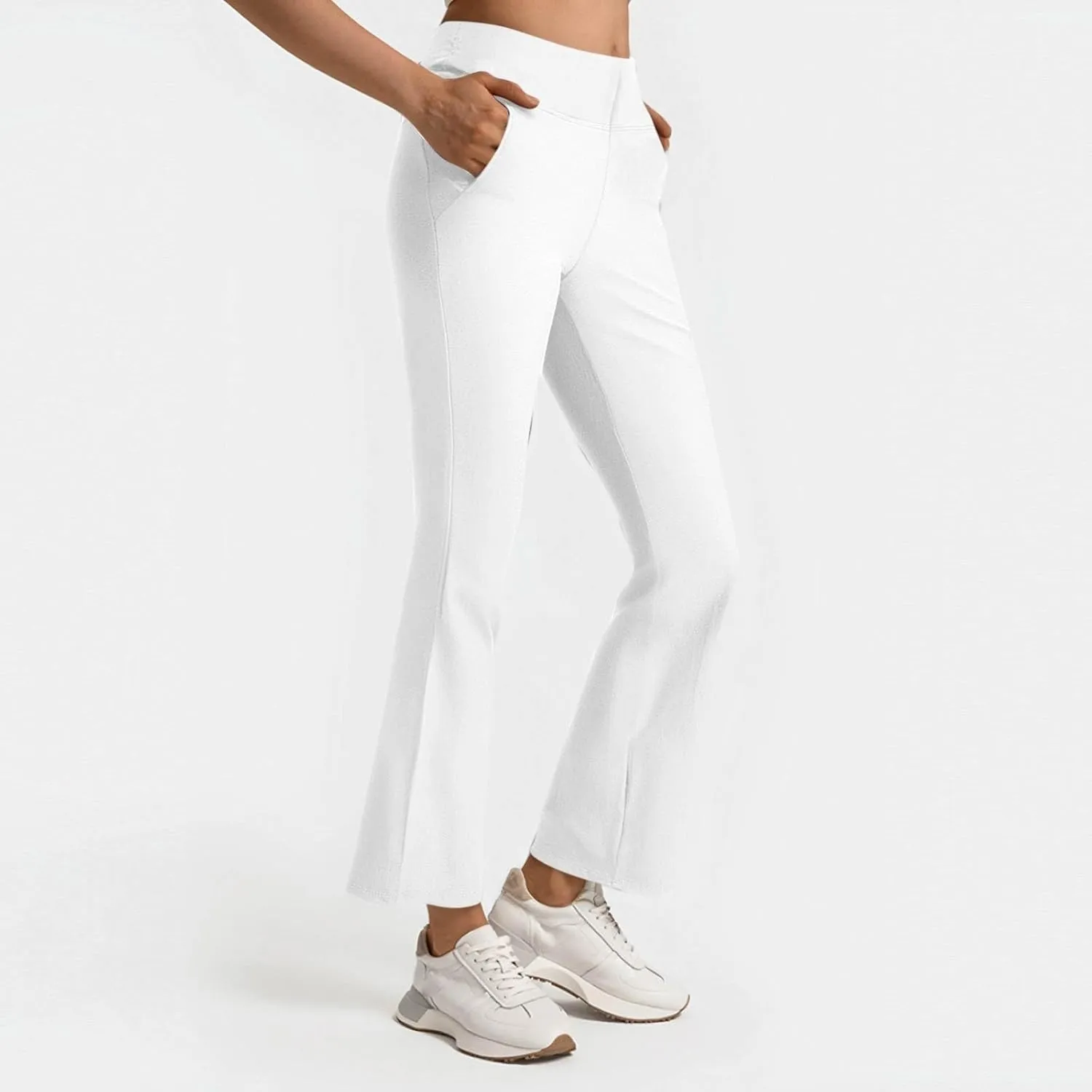 Women's Pants for Work High Waist Yoga Dress Pants Business Casual Stretch Wide Leg Flared Trousers with Pockets