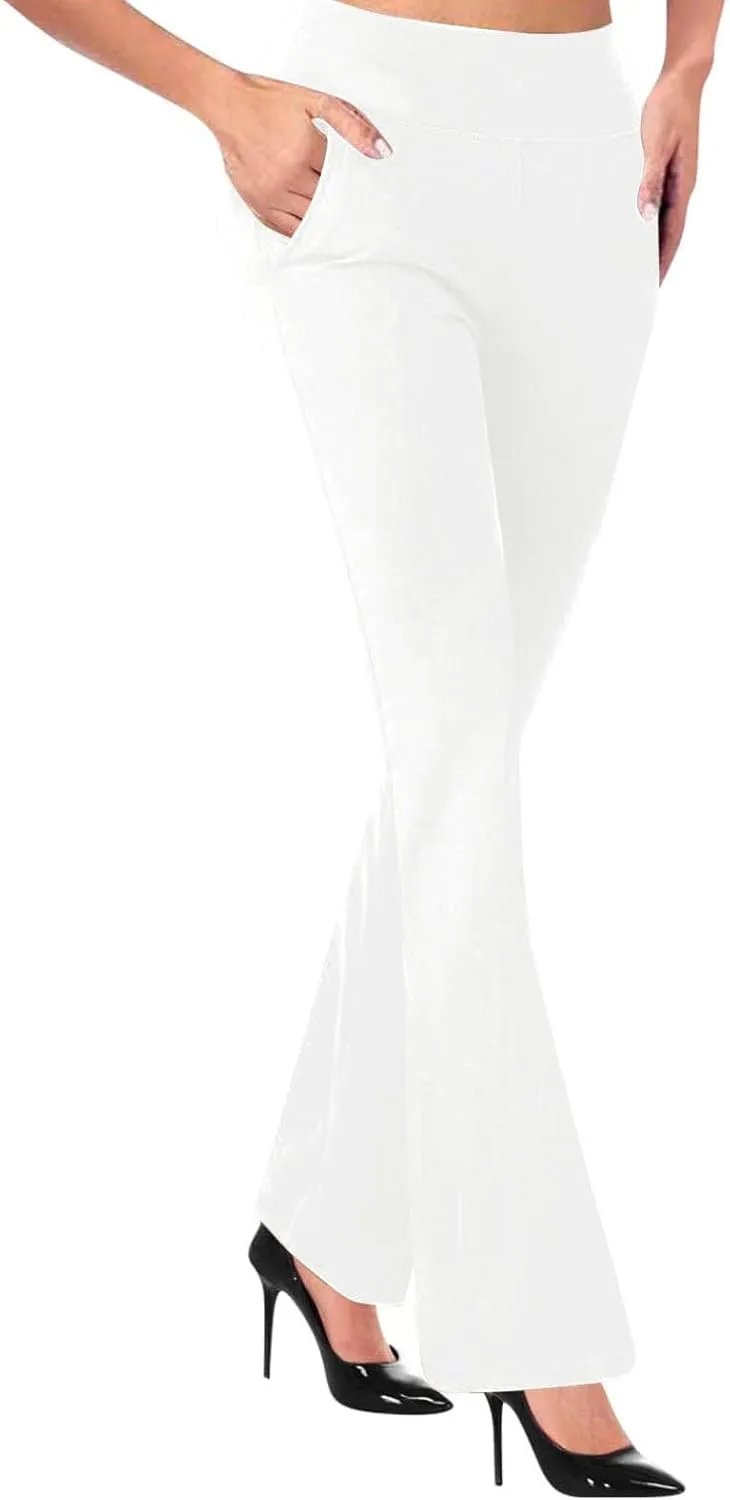 Women's Pants for Work High Waist Yoga Dress Pants Business Casual Stretch Wide Leg Flared Trousers with Pockets
