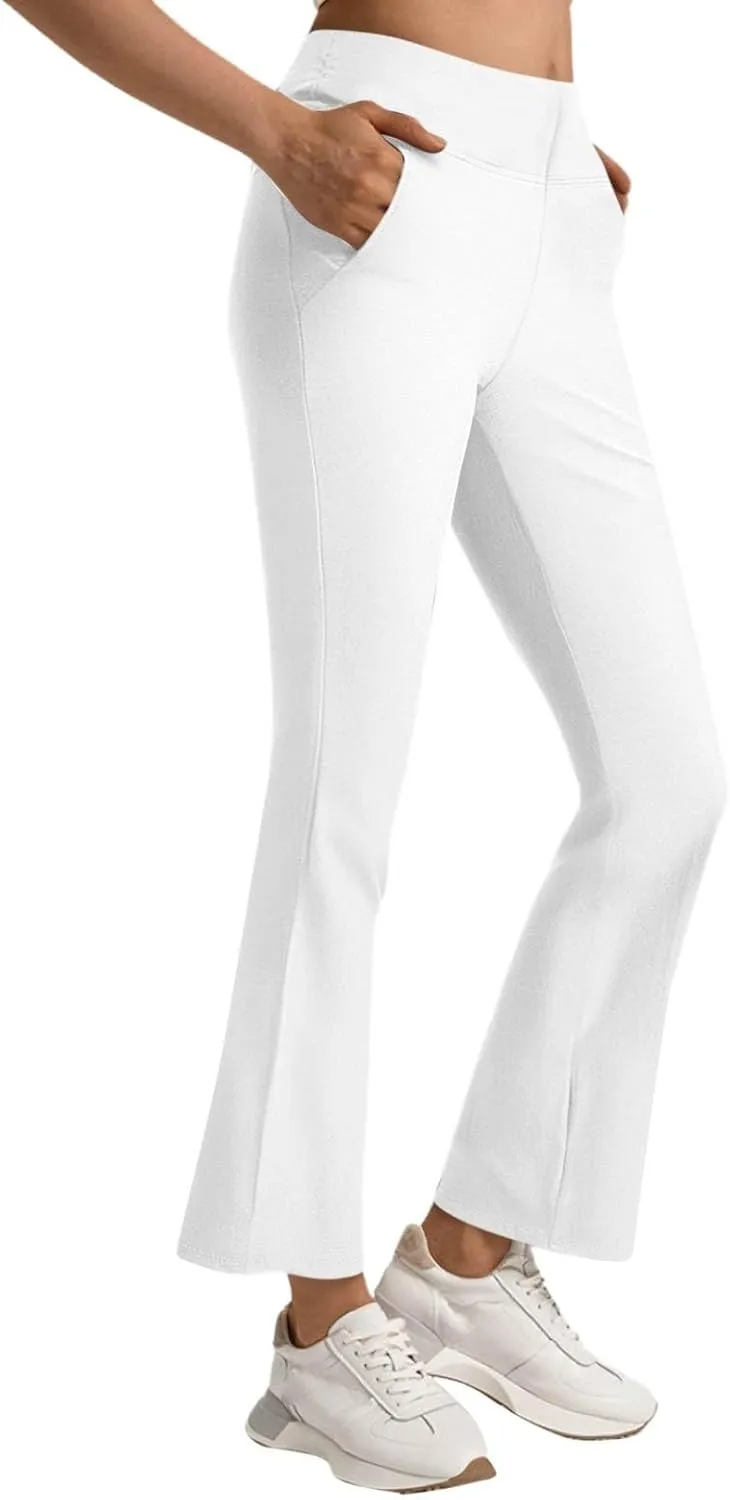Women's Pants for Work High Waist Yoga Dress Pants Business Casual Stretch Wide Leg Flared Trousers with Pockets